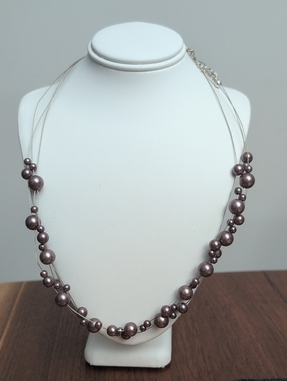 Multi-Strand Metallic Taupe Pearl Bead Necklace - Women Jewelry